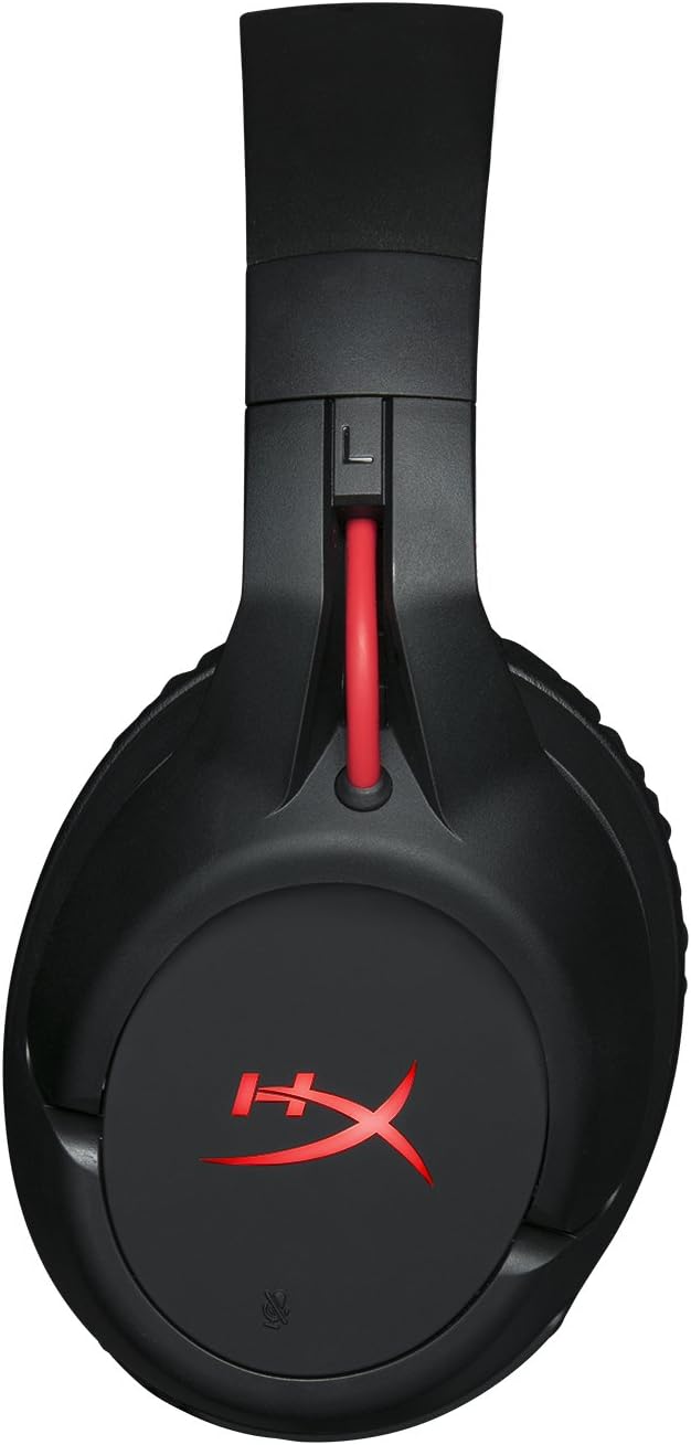 Vista superior do fone gamer HyperX Cloud Flight Wireless com detalhe no arco acolchoado e logo vermelho