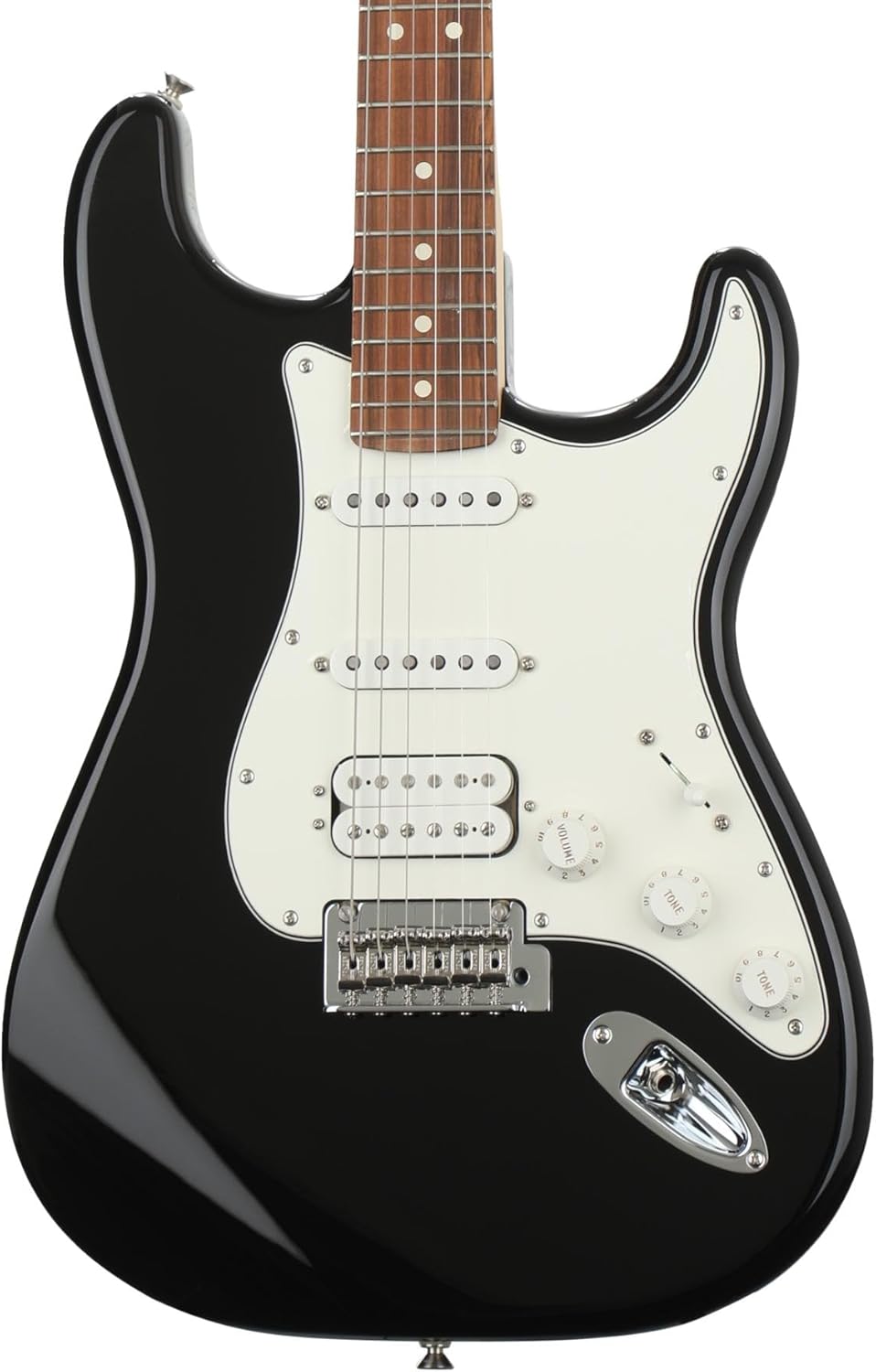 Guitarra elétrica Fender Player Stratocaster HSS preta com escala em pau ferro e captadores HSS