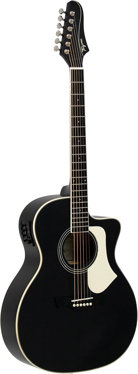Violão acústico preto Grand Auditorium Cutaway com captador EQ e tarraxas cromadas