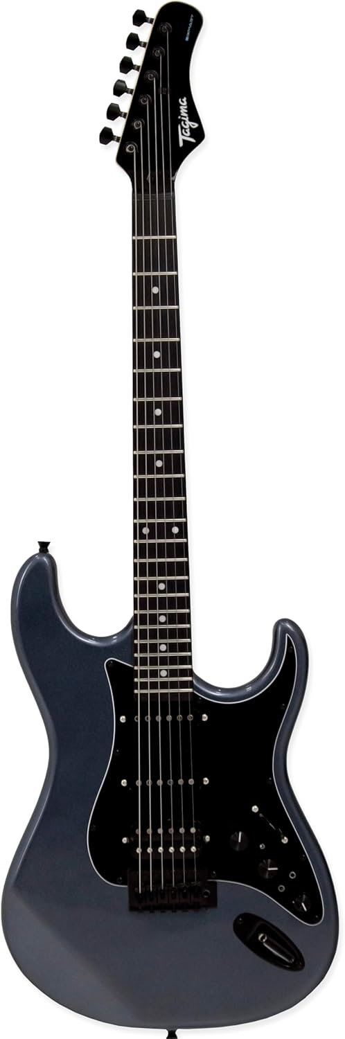 Guitarra elétrica Tagima Sixmart cinza metálico com escala escura, captadores single-coil e controles embutidos