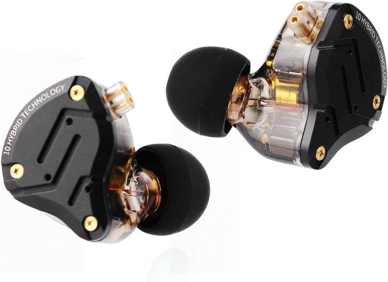 Fones intra-auriculares Linsoul KZ ZS10 Pro 10 drivers híbridos com design preto e transparente.