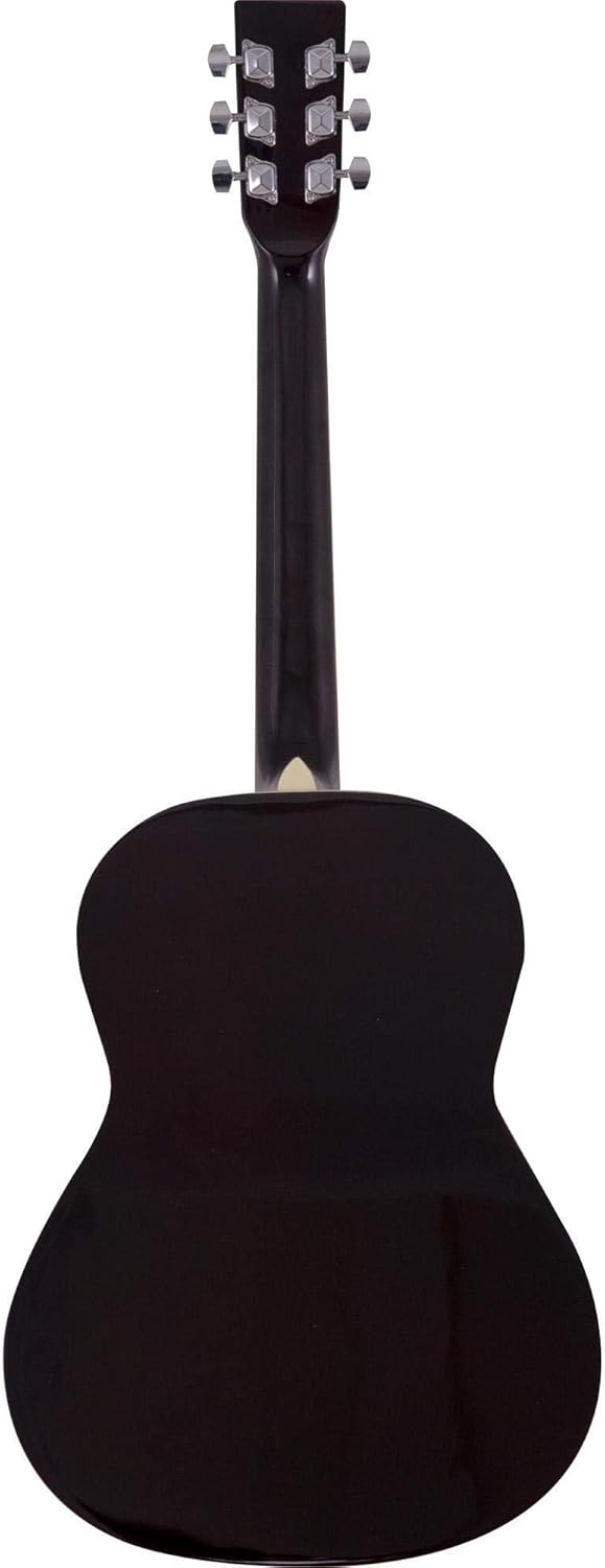 Parte traseira do violão Harmonics GS-11 com acabamento preto brilhante e tarraxas cromadas.