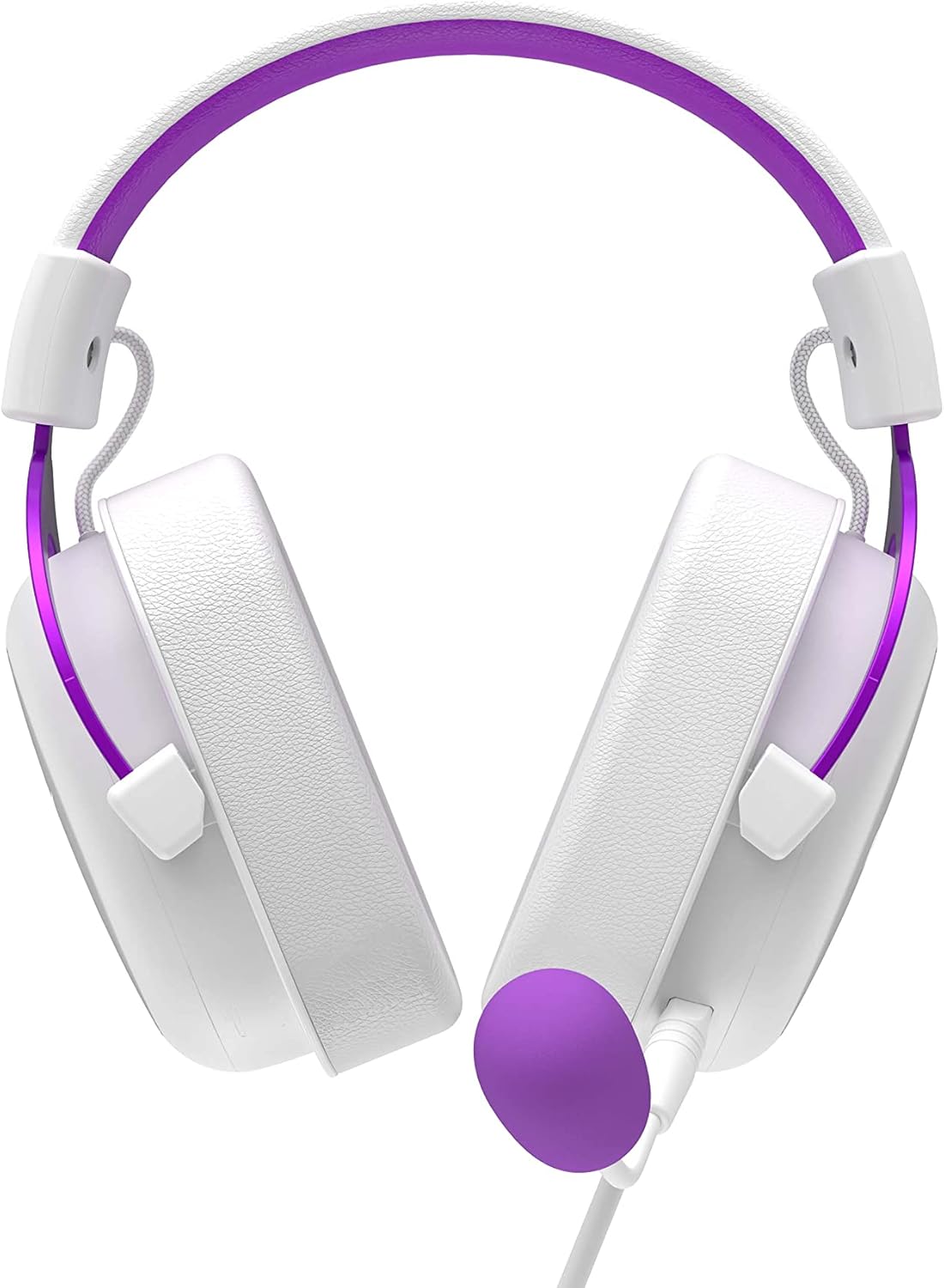 Fone de ouvido gamer Havit HV-H2002d branco e roxo com microfone flexível e almofadas acolchoadas