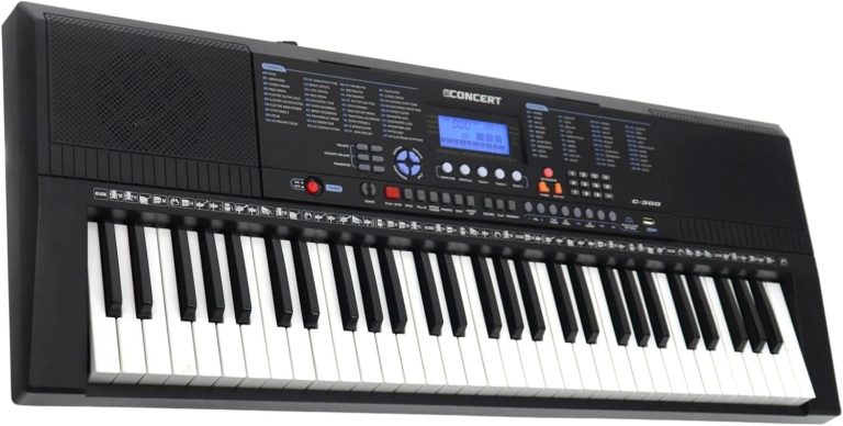 Teclado musical preto Concert C-300 com 61 teclas e conectividade USB
