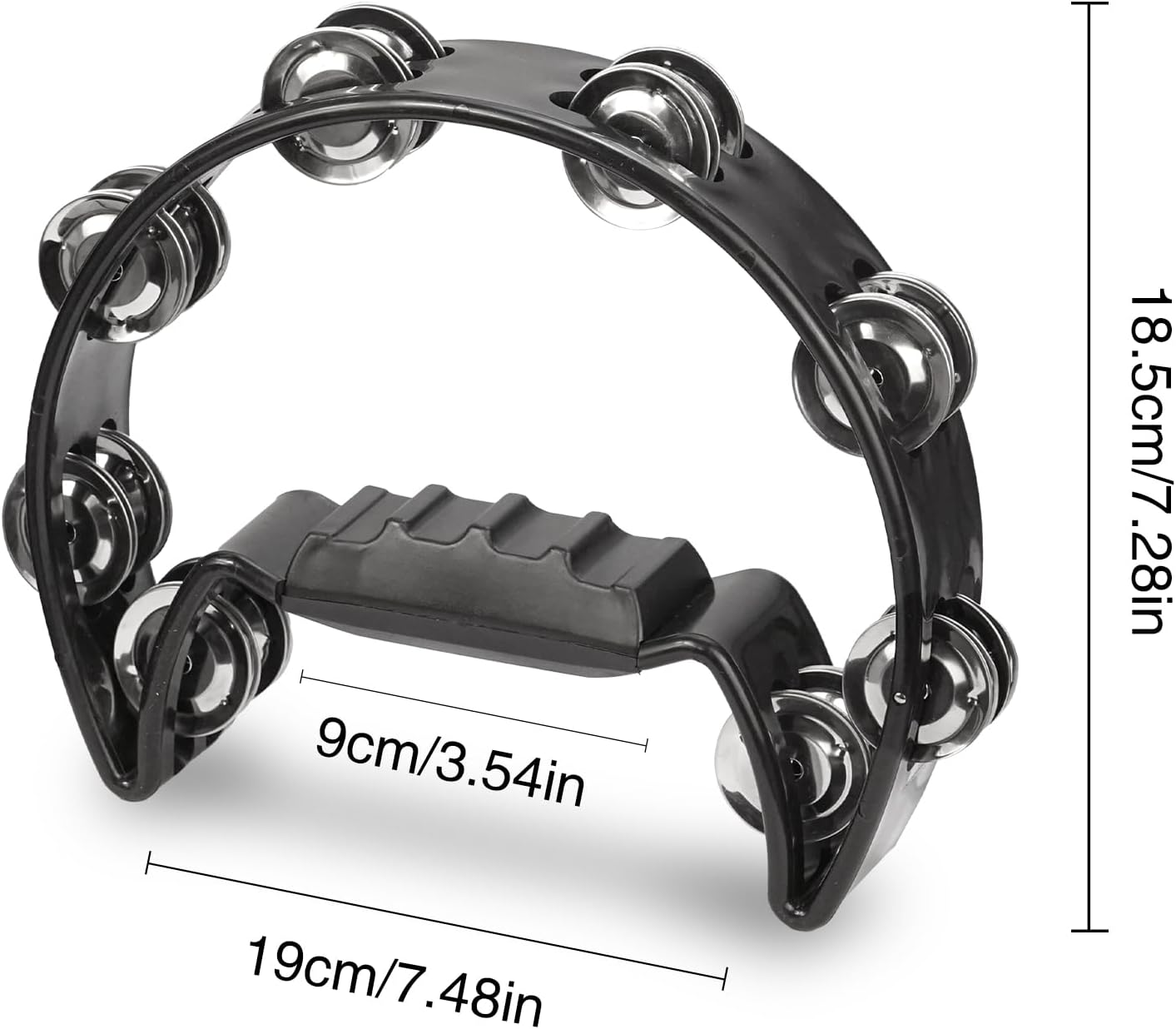 Pandeireta preta meia lua antiderrapante com 16 pares de jingles metálicos e alça ergonômica Soulmate