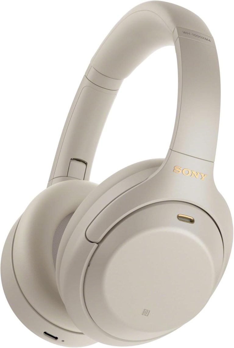 Fone de ouvido sem fio Sony WH-1000XM4 bege com cancelamento de ruído