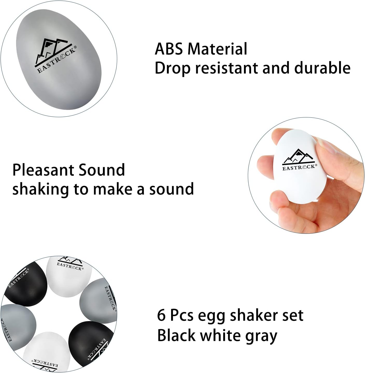Coqueteleiras EastRock feitas de ABS resistente, som agradável, conjunto com 6 peças nas cores preto, branco e cinza.