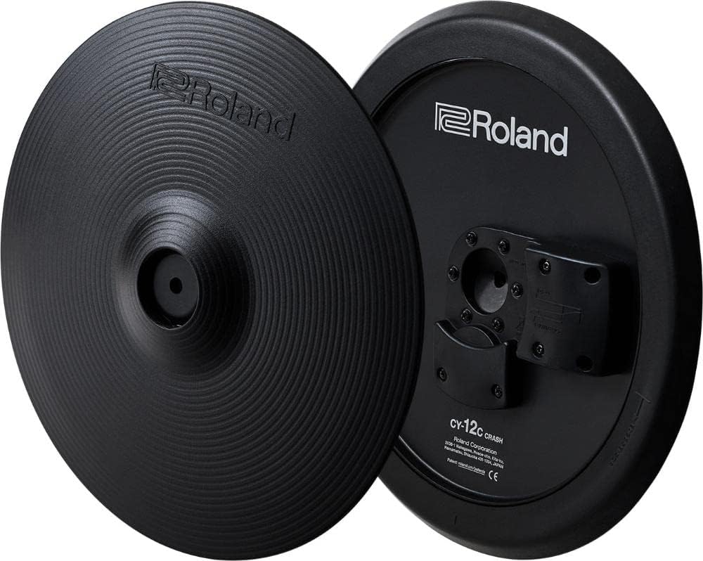 Roland CY-12C prato crash para bateria eletrônica vista da frente e verso com suporte