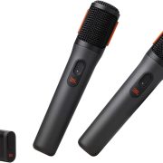 JBL Microfones digitais sem fio PartyBox com transmissor, cor preta e detalhes laranja