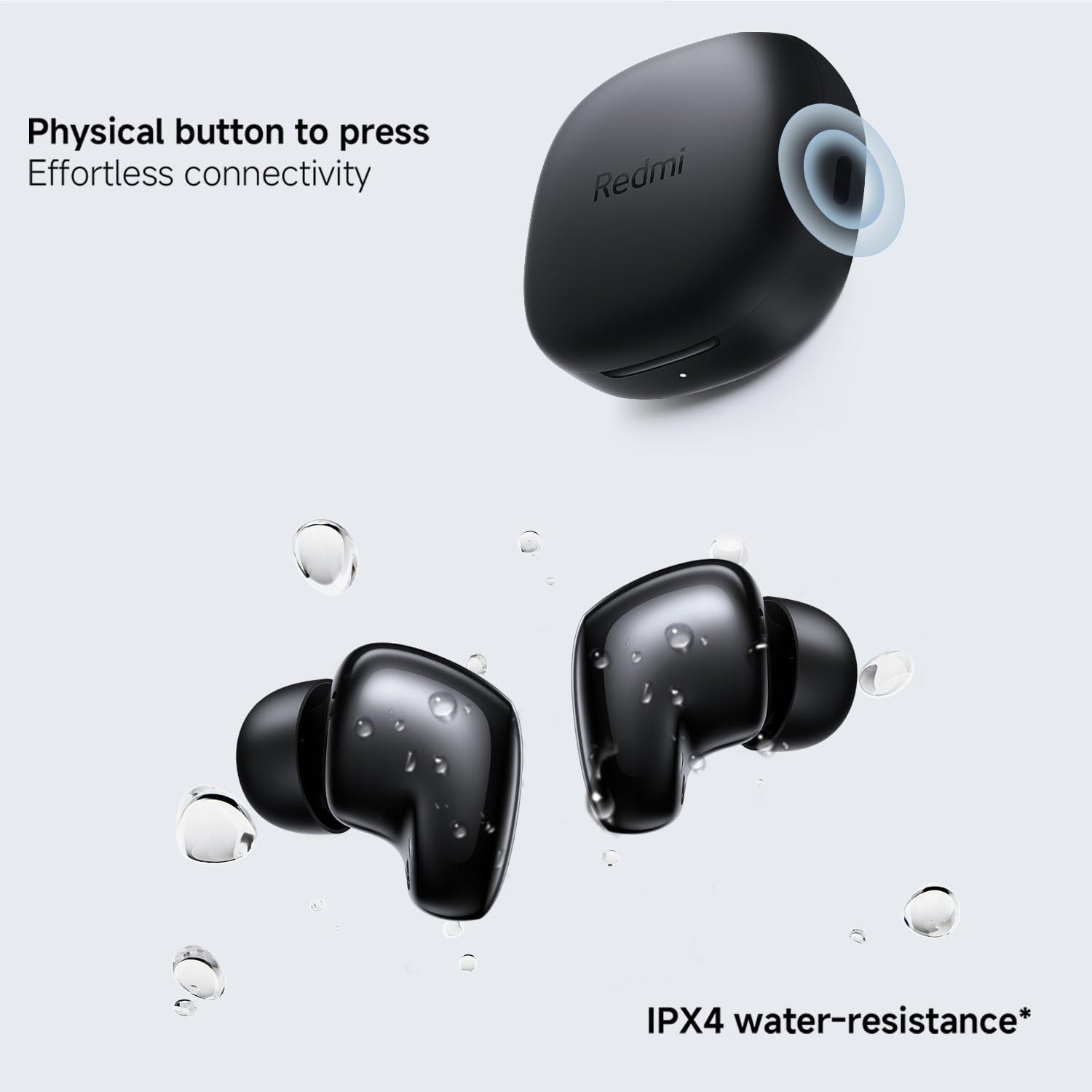 Xiaomi Redmi Buds 6 Play fones com botão físico para conexão e resistência à água IPX4