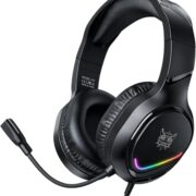 Headset gamer Onikuma X31 preto com microfone flexível e LED RGB colorido, áudio estéreo, cancelamento de ruído.