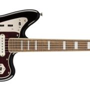 Guitarra Squier Classic Vibe '70s Jaguar corpo sólido sunburst vista frontal com captadores brancos e escudo tartaruga.