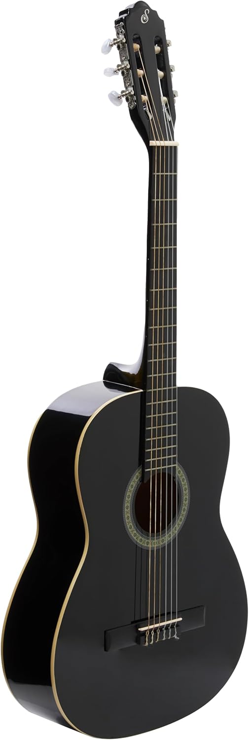Violão acústico Giannini N-14Bk preto verniz brilhante em ângulo lateral