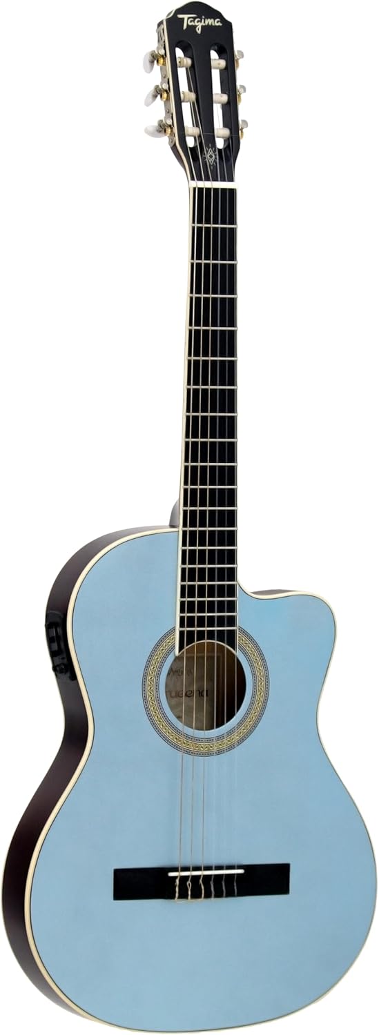 Violão clássico flat cutaway azul claro Tagima com tampo spruce e cordas de nylon