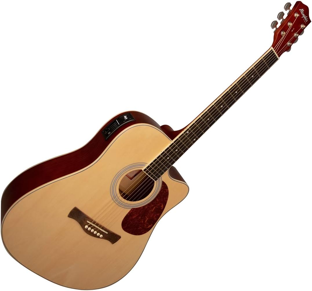 Violão eletroacústico Memphis MD-18 dreadnought cutaway natural satin com cordas de aço e controles eletrônicos