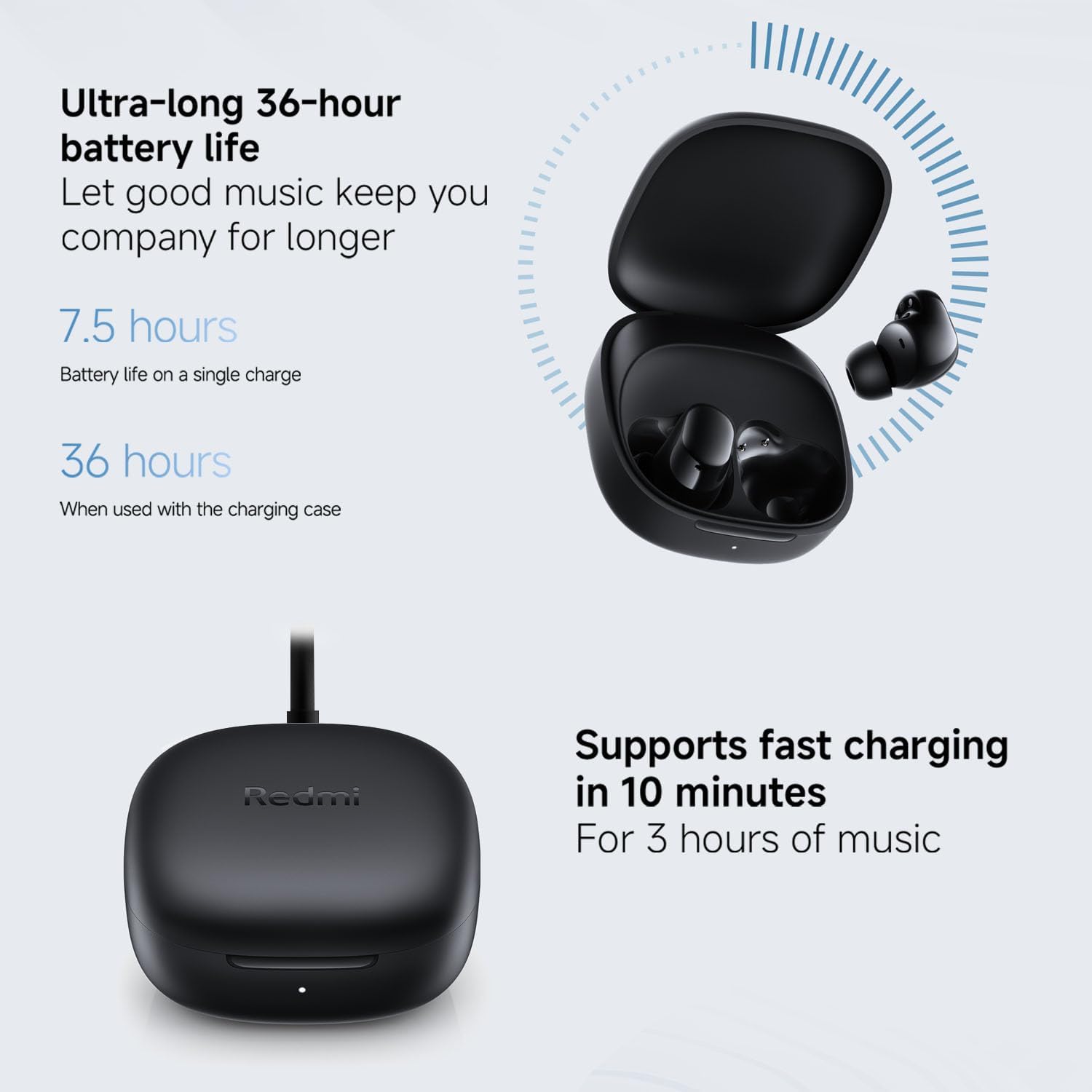 Xiaomi Redmi Buds 6 Play com bateria de 36 horas e carregamento rápido em 10 minutos