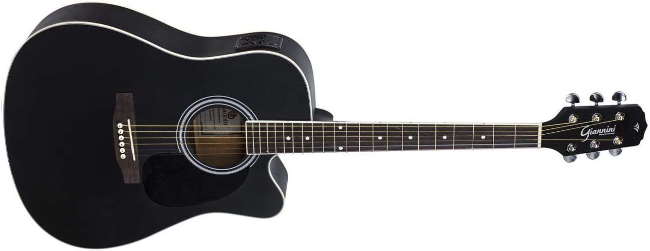 Violão Giannini GDC-1 CEQ preto satin vista horizontal com corte para acesso à escala e equalizador