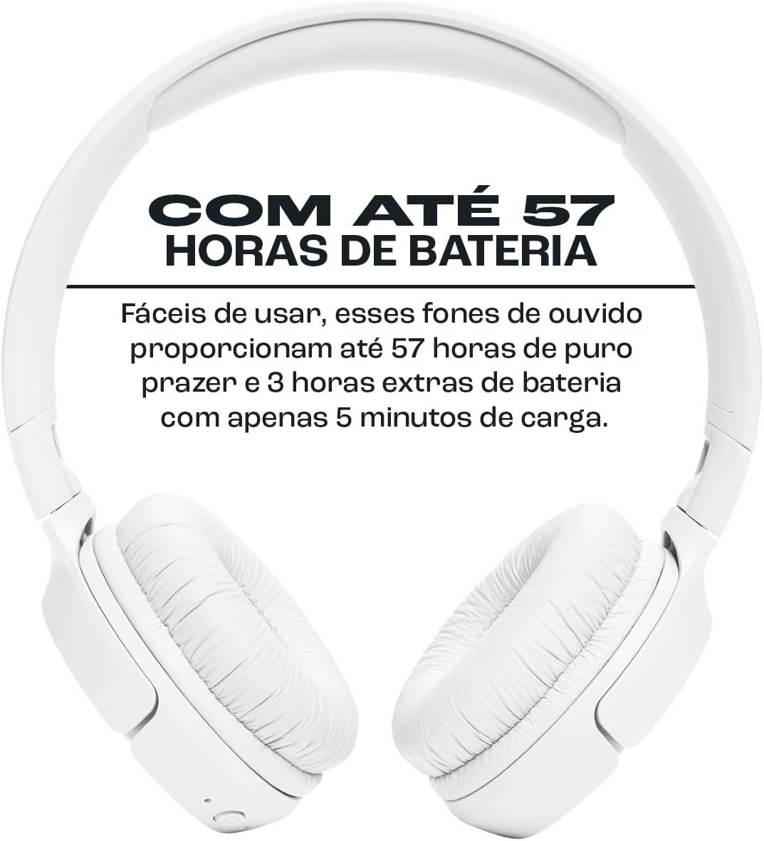 JBL Tune 520BT fones de ouvido com até 57 horas de bateria e carregamento rápido em 5 minutos.