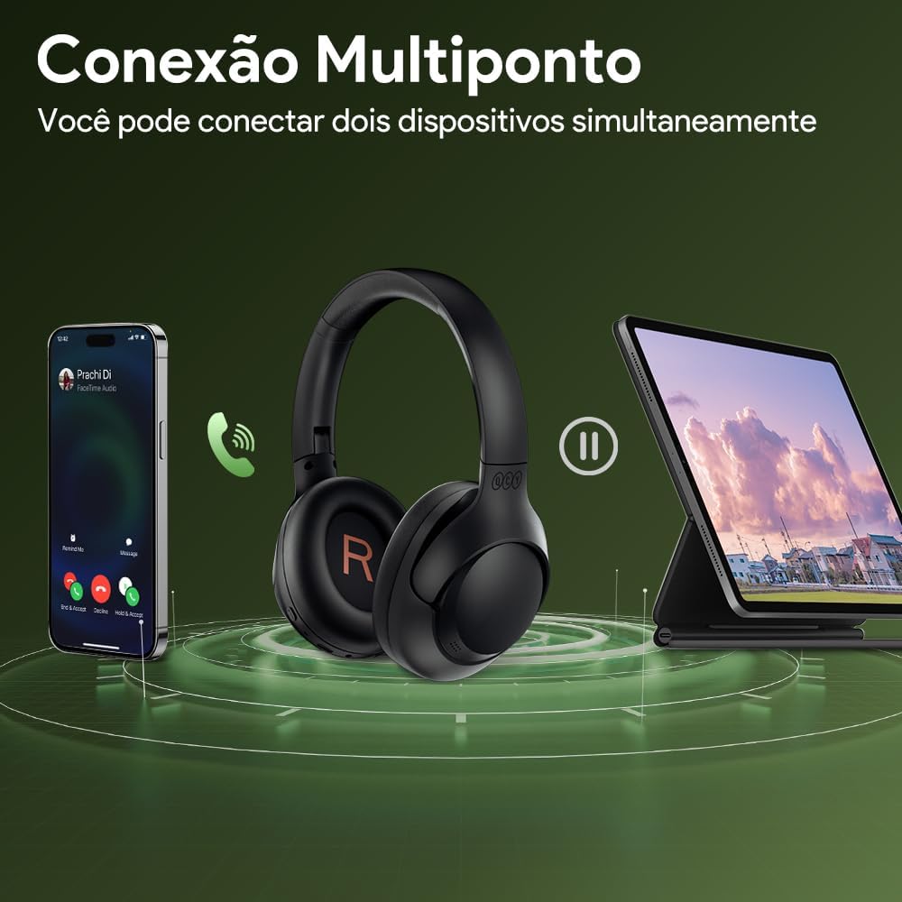 Fone QCY H3 ANC com conexão multiponto para dois dispositivos simultâneos