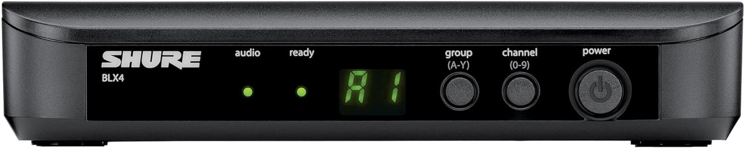 Receptor preto Shure BLX4 para sistema de microfone sem fio com display digital e botões de controle