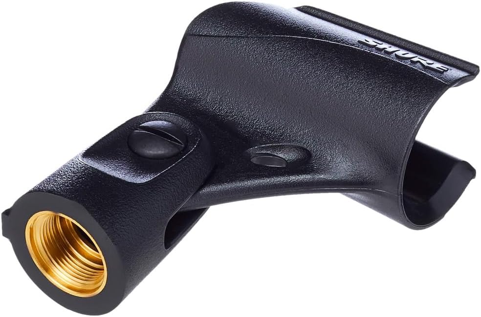 Clipe para microfone Shure A25D preto com rosca dourada para pedestal