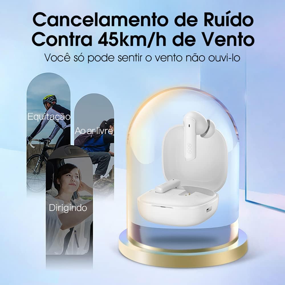 Fones QCY HT05 com cancelamento de ruído contra vento de até 45km/h para uso em atividades ao ar livre