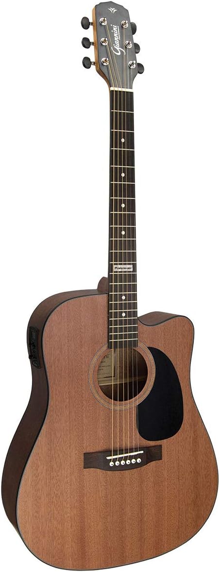 Violão elétrico acústico cutaway madeira natural com escudo preto e tarraxas cromadas