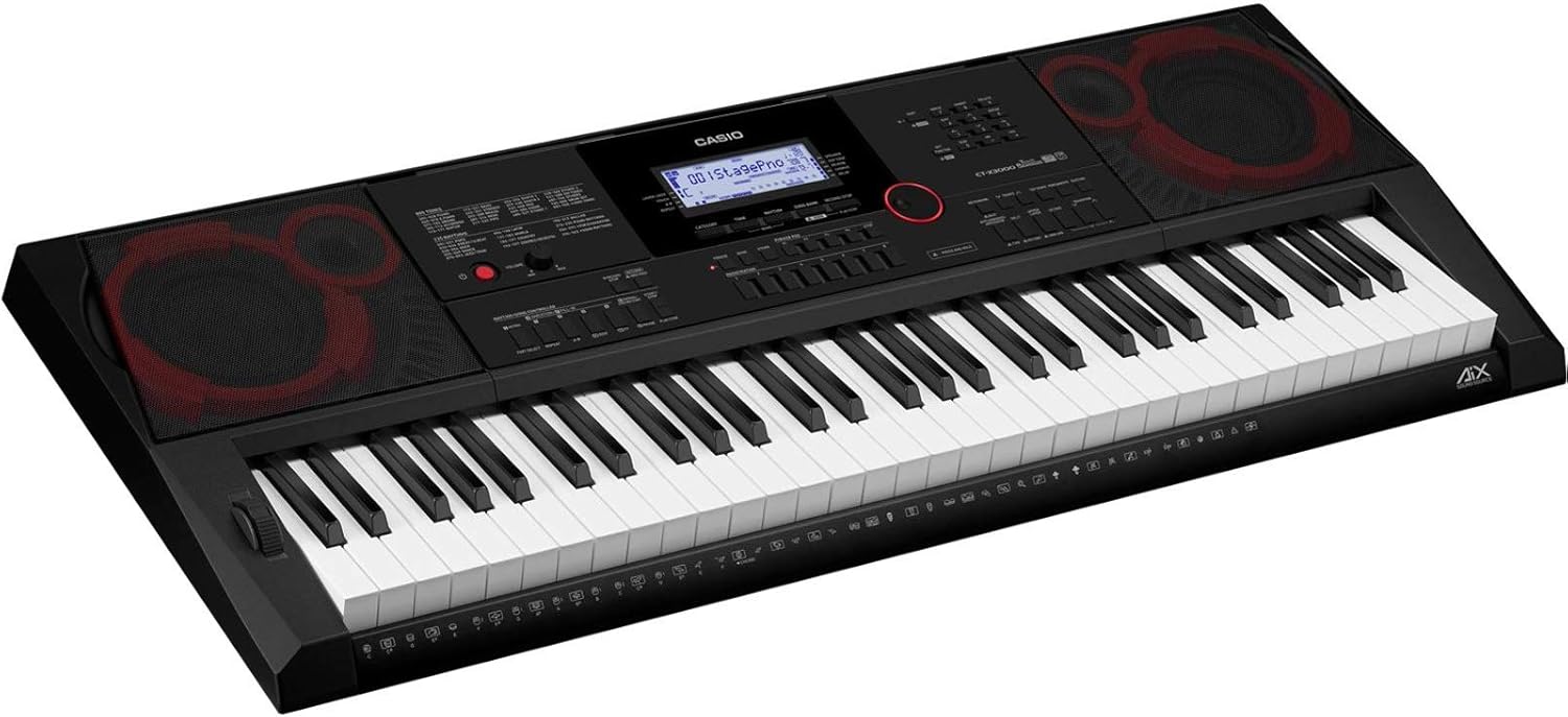 Teclado Casio CT-X3000 arranjador 61 teclas sensíveis ao toque com alto-falantes e display LCD retroiluminado, preto.