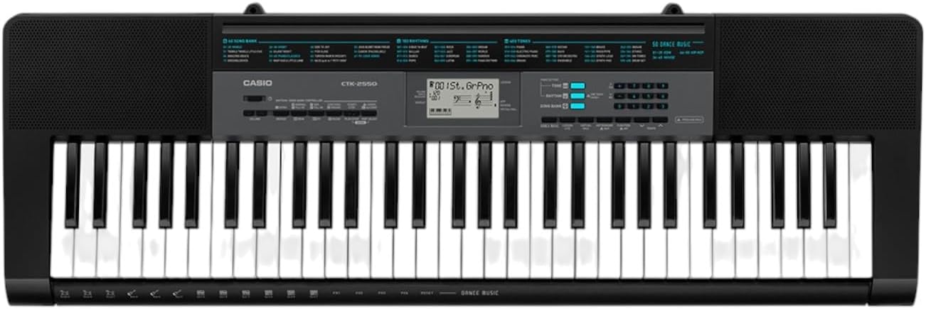 Teclado preto Casio CTK-2550 PPK com 61 teclas e display digital