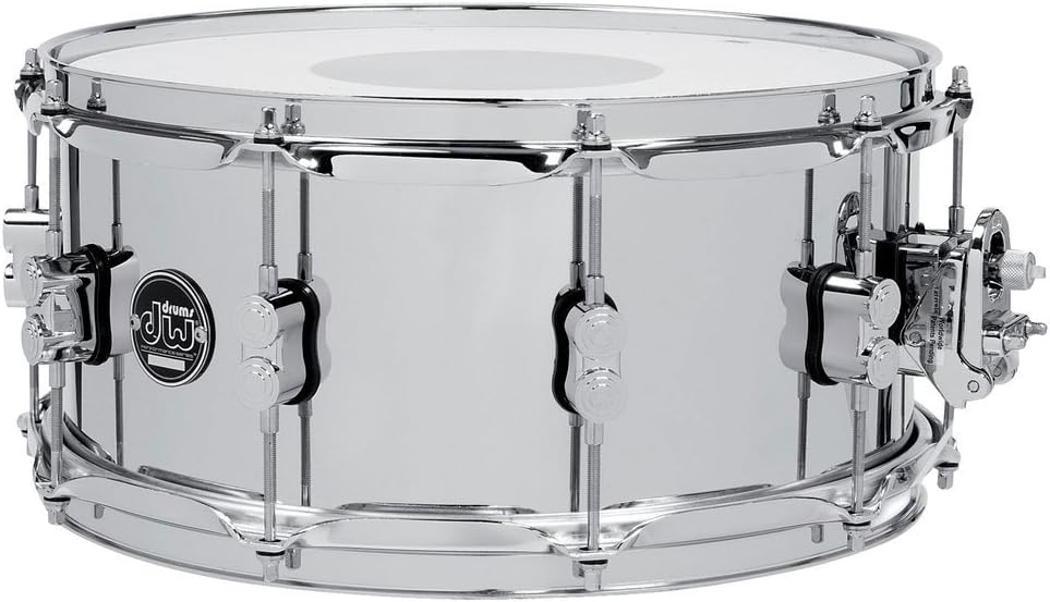 Caixa de bateria DW Performance Series em aço laminado cromado 14x8 polegadas com ferragens cromadas e logo DW
