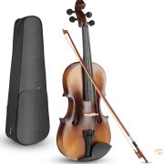 Violino 3/4 profissional com acabamento castanho, arco acústico e estojo preto.