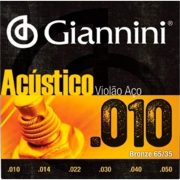 Giannini encordoamento para violão acústico aço bronze 65/35 calibre .010 com medidas das cordas .010 .014 .022 .030 .040 .050