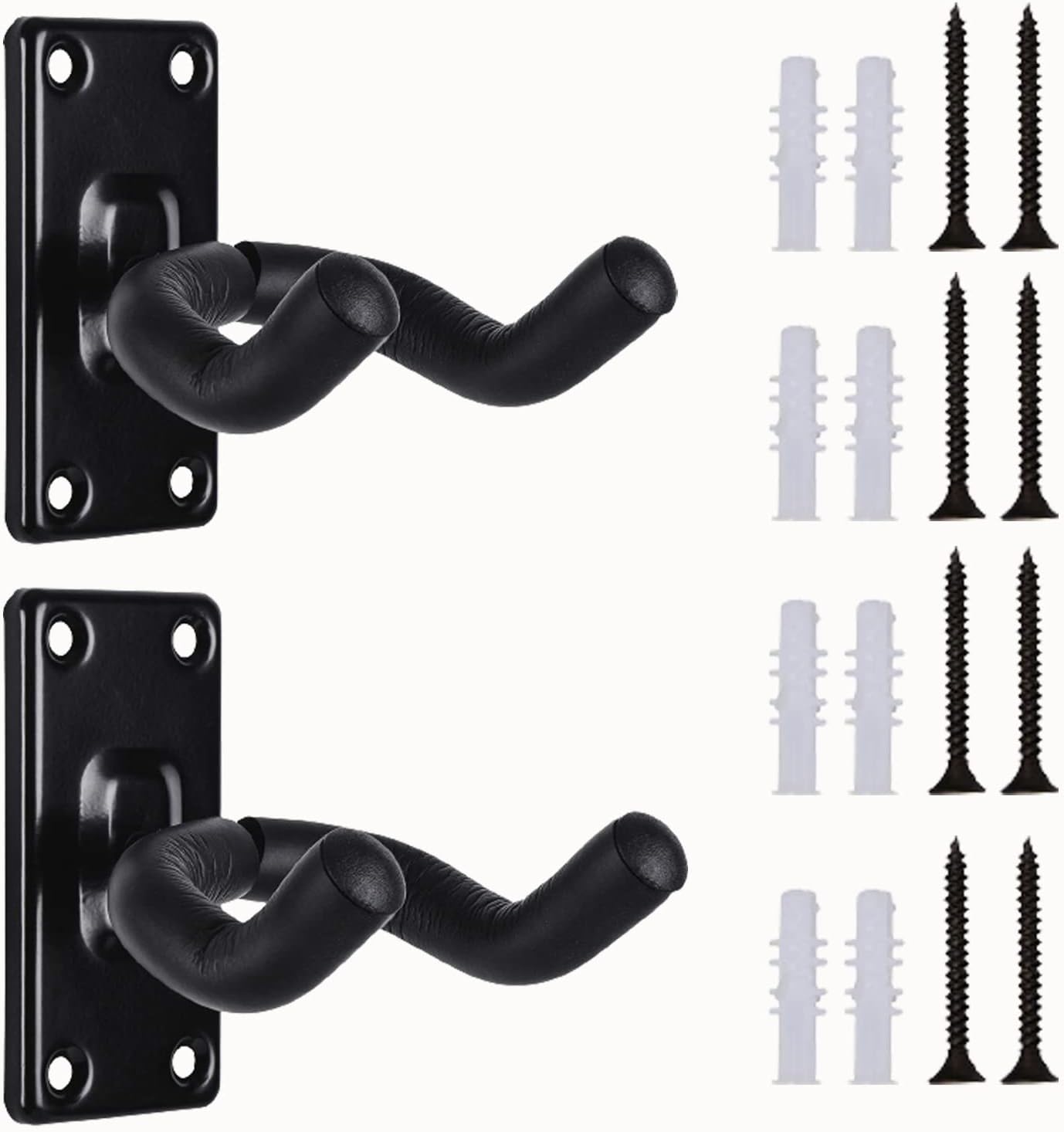 Suporte de parede para guitarra com gancho duplo preto acolchoado e parafusos de fixação