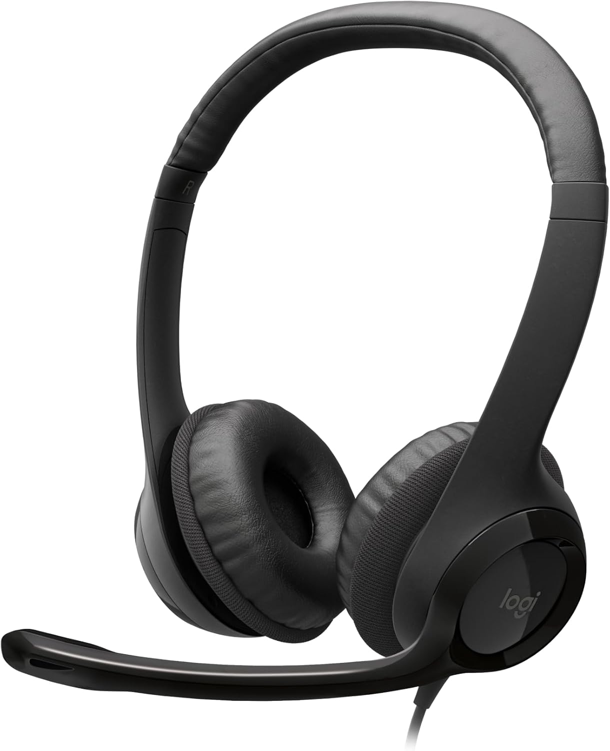 Headset Logitech H390 preto com fio USB e microfone ajustável com almofadas acolchoadas