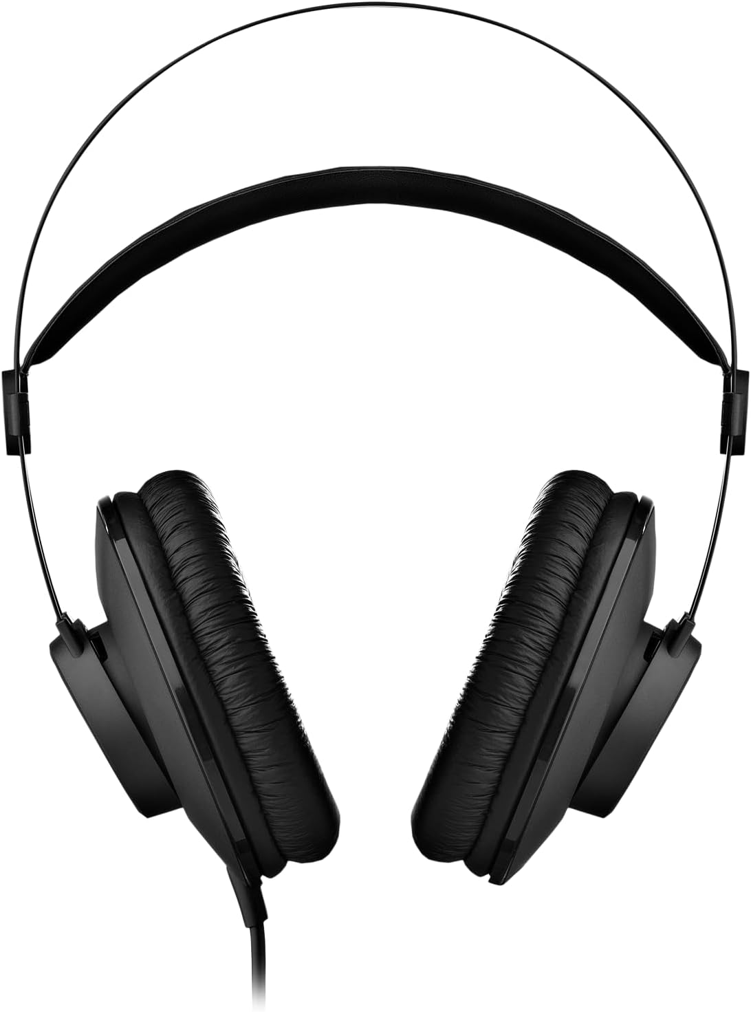 Fone de ouvido AKG K52 preto frente com almofadas acolchoadas e cabo fixo