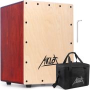 Caixa de percussão AKLOT Cajon de madeira de bétula com armadilhas ajustáveis, pés de borracha e bolsa preta para transporte.