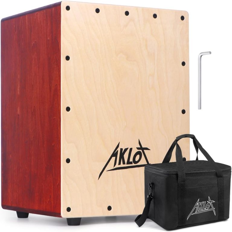 Caixa de percussão AKLOT Cajon de madeira de bétula com armadilhas ajustáveis, pés de borracha e bolsa preta para transporte.