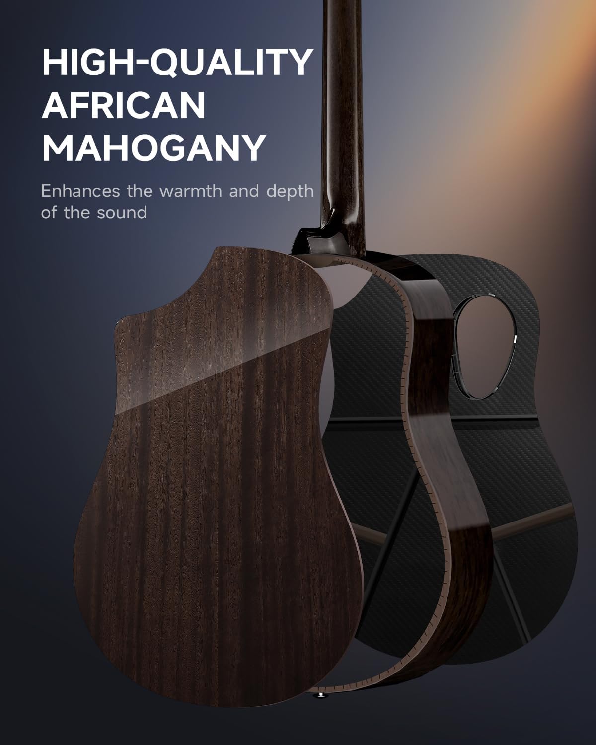 Corpo da guitarra Donner RISING-G1 em mogno africano de alta qualidade e fibra de carbono preta brilhante