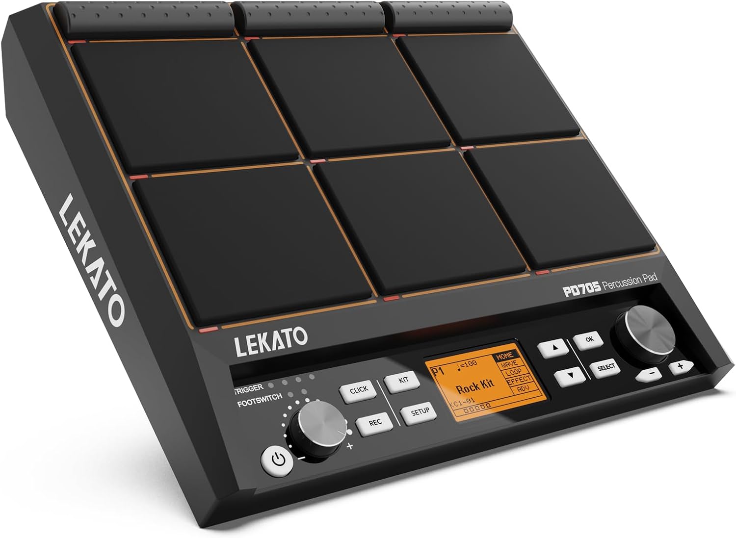 Bateria eletrônica LEKATO PD705 com 9 pads sensíveis à velocidade e display digital