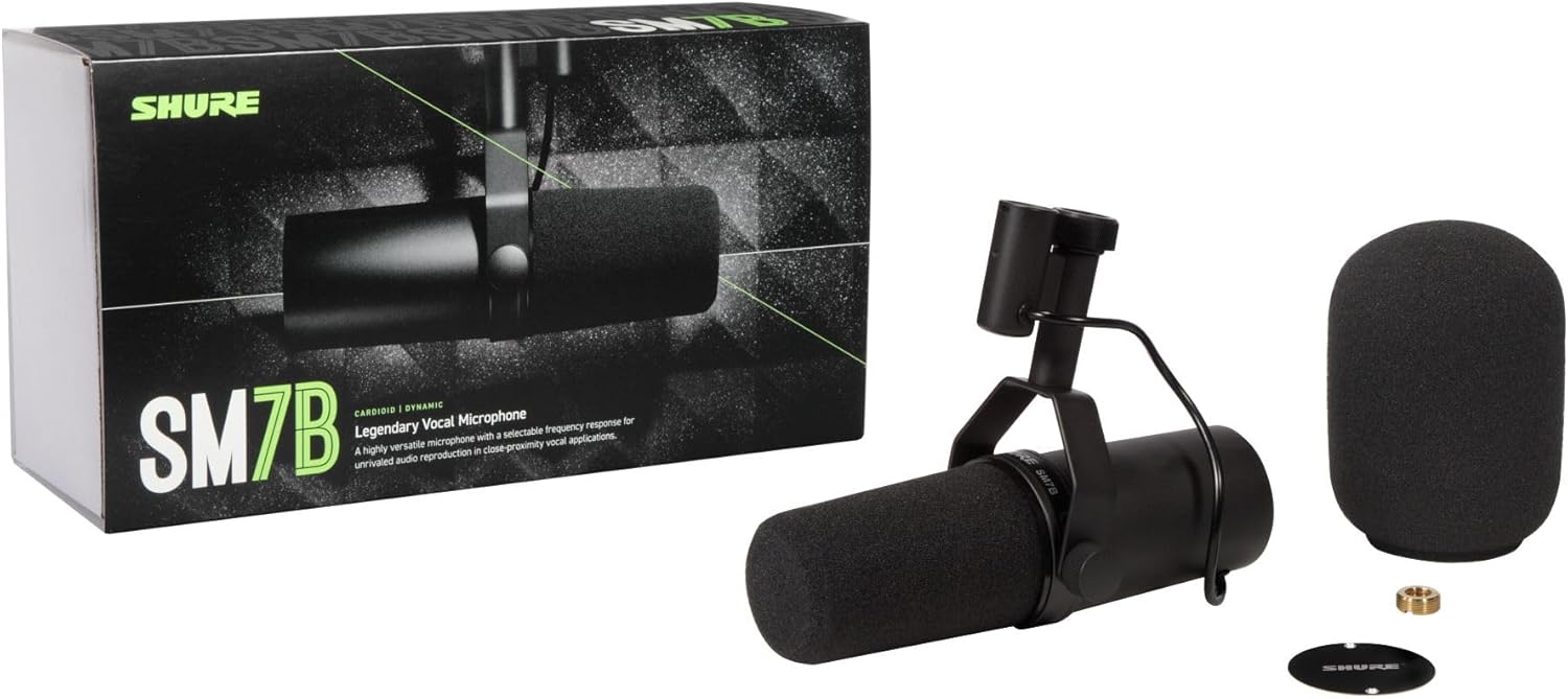 Embalagem do microfone Shure SM7B preto fosco para estúdio com acessório espuma protetora