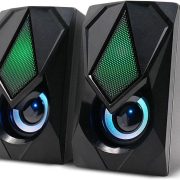 Caixas de som gamer Multilaser SP951 2.0 com LED RGB 12W RMS, design preto moderno com iluminação colorida
