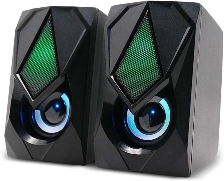 Caixas de som gamer Multilaser SP951 2.0 com LED RGB 12W RMS, design preto moderno com iluminação colorida