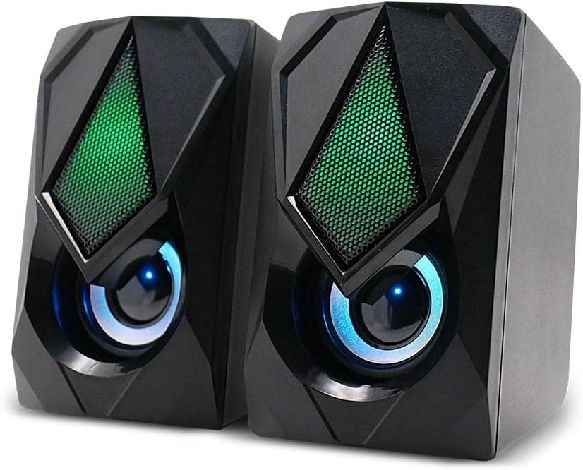 Caixas de som gamer Multilaser SP951 2.0 com LED RGB 12W RMS, design preto moderno com iluminação colorida