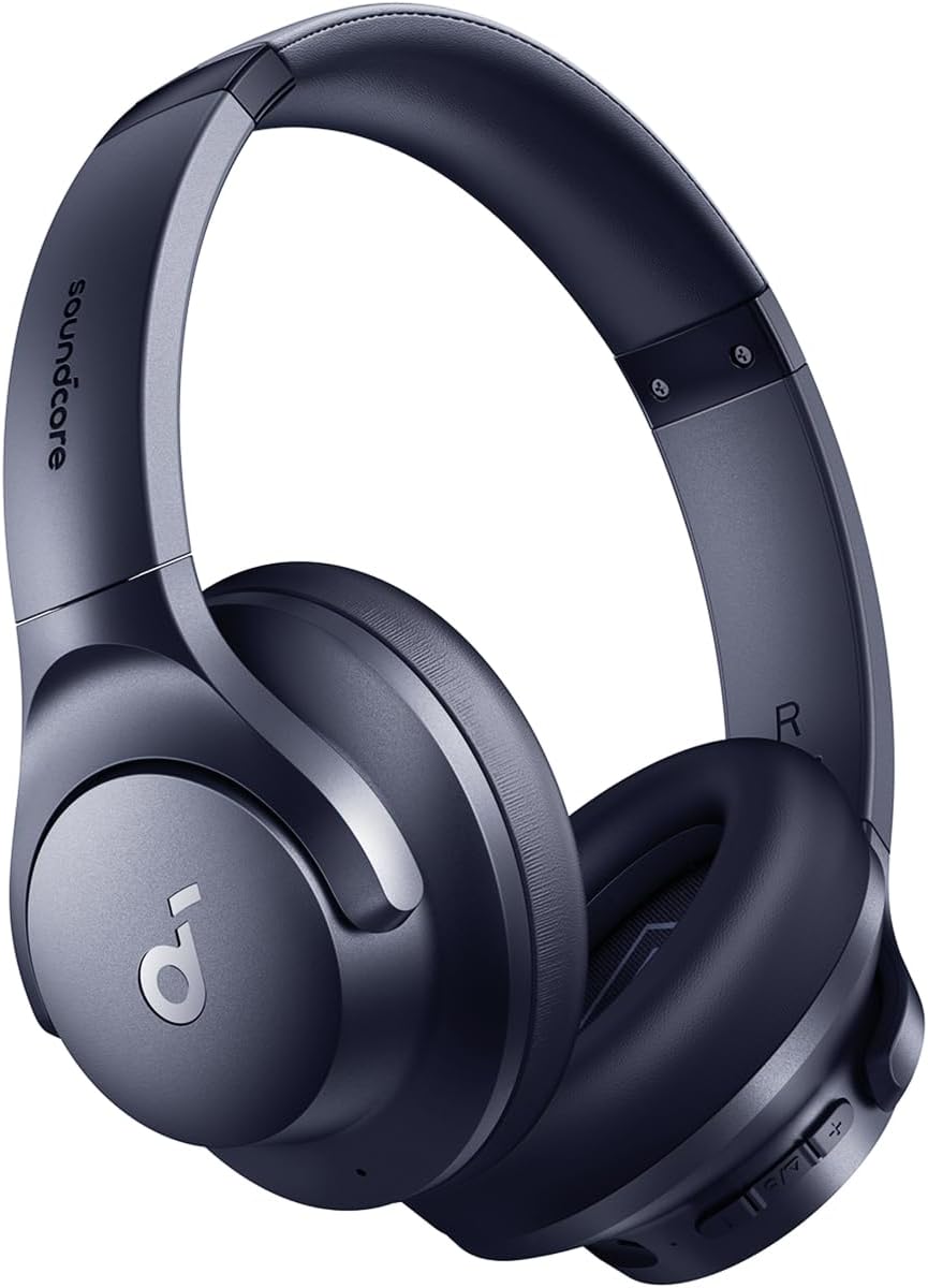 Fone de ouvido Bluetooth Soundcore Q20i azul escuro com cancelamento de ruído híbrido.