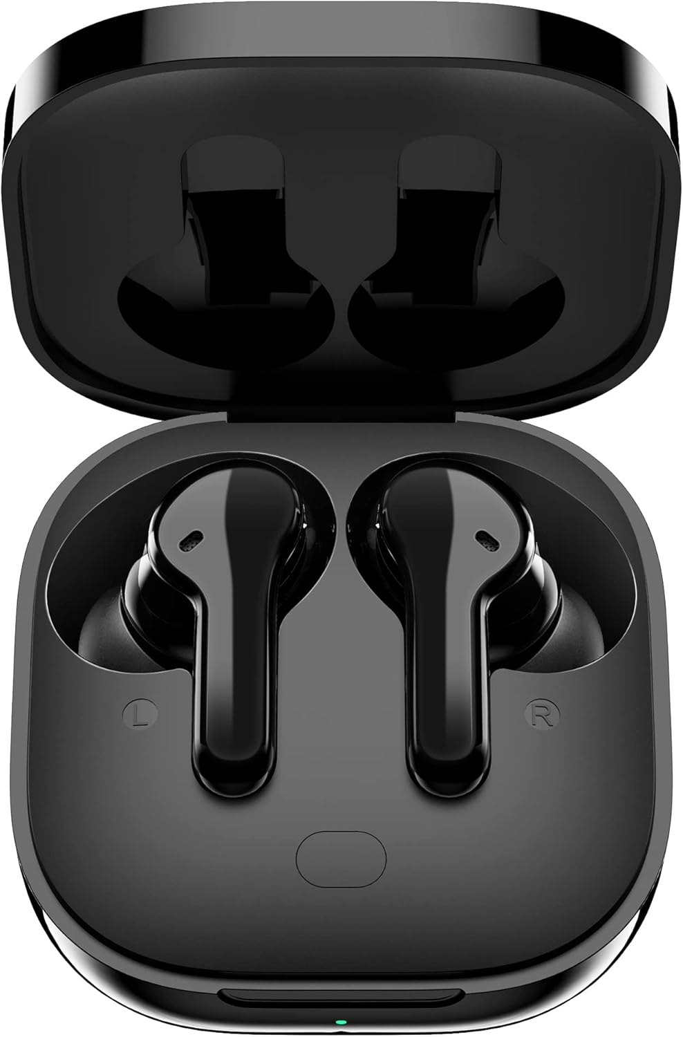 Fones de ouvido sem fio QCY T13 pretos no estojo de carregamento aberto