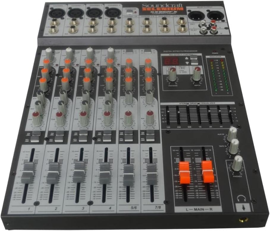 Mesa de som profissional Soundcraft SX-802-FX-USB com 8 canais e efeitos digitais