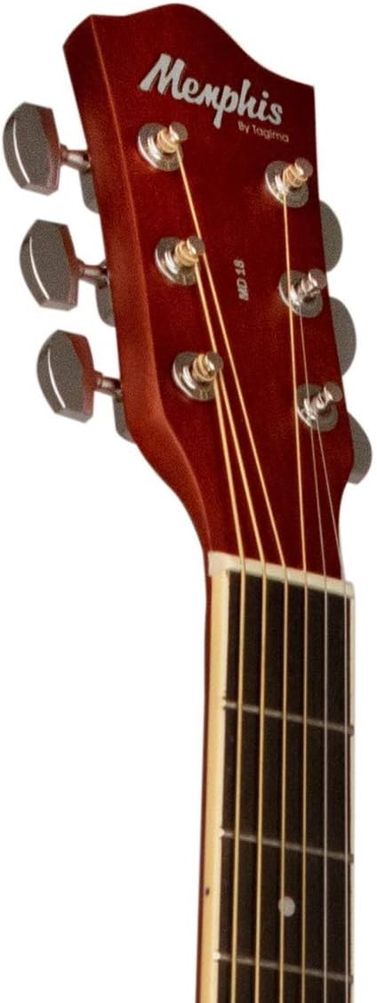 Headstock do violão Tagima Memphis MD-18 com tarraxas cromadas e logo branco