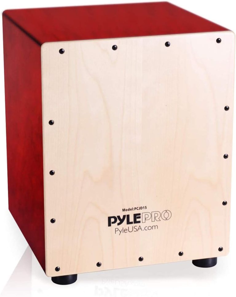 Cajon Pyle CJD15 madeira vermelha com frente clara e pés antivibração design compacto