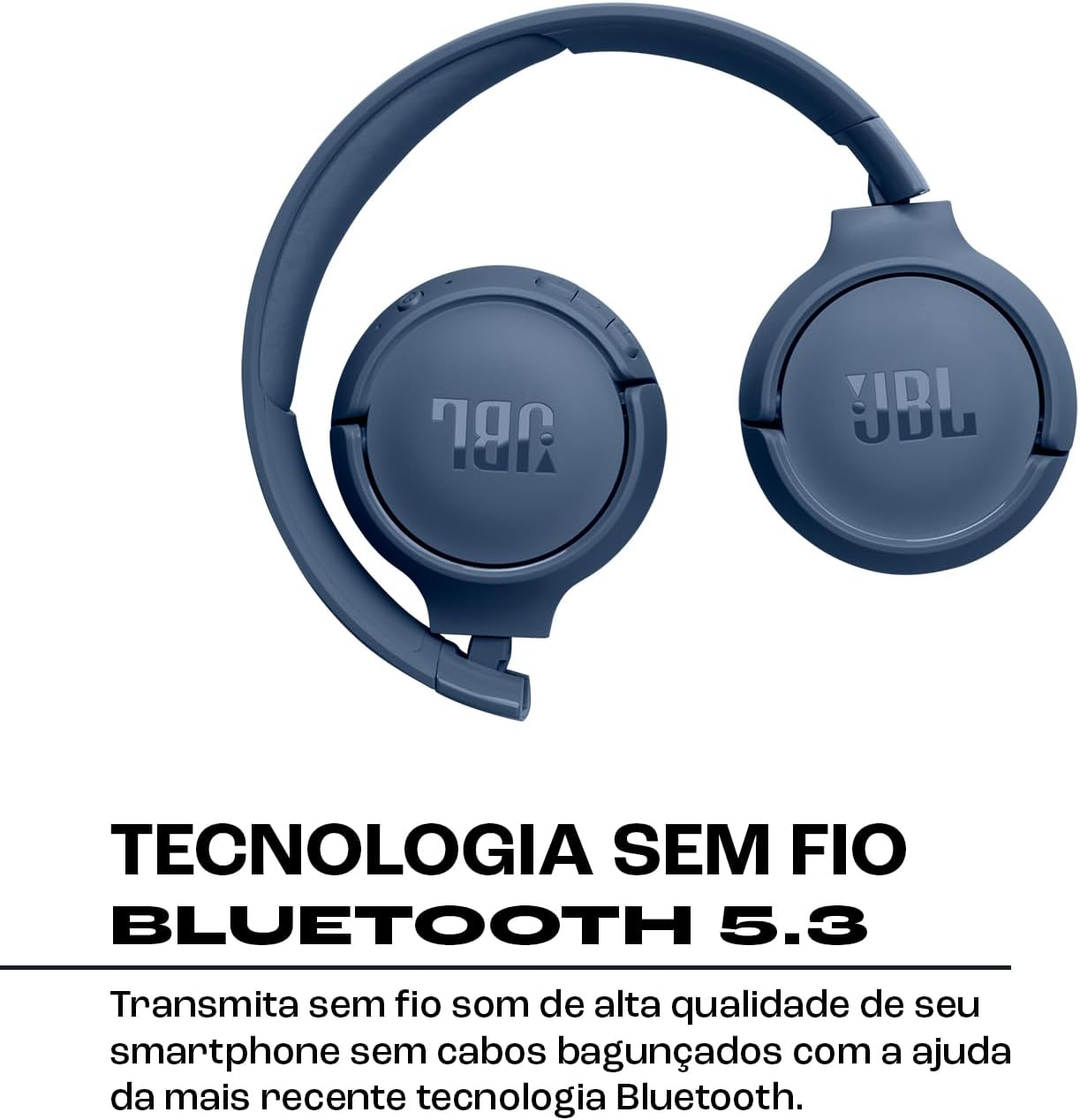 JBL Tune 520BT fone de ouvido azul dobrável com tecnologia Bluetooth 5.3.