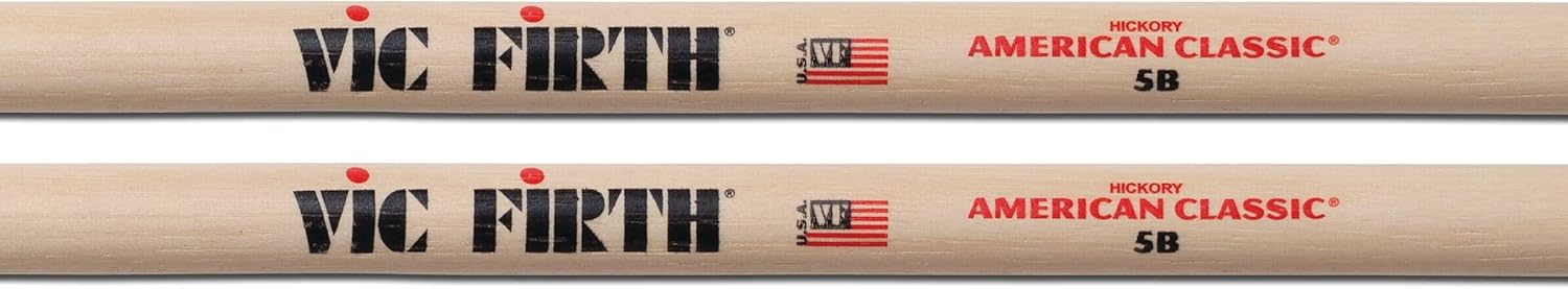 Detalhe da impressão e madeira das baquetas Vic Firth American Classic 5B